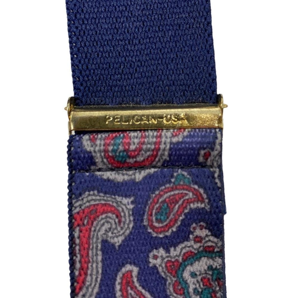 VTG Pelican Blue & Red Paisley Convertible Suspenders Braces Button Attach NWT - Picture 5 of 10